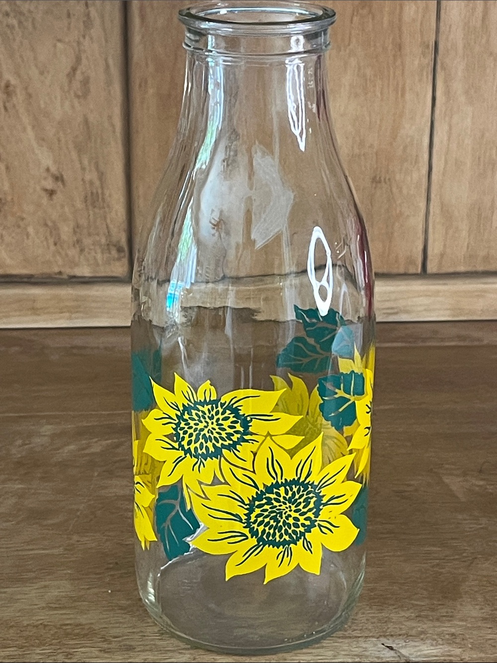Vintage 1980’s Le Parfait Sunflower Glass Decanter, made in France. No Lid.